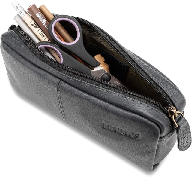 Detalle de LEABAGS großes Leder-Federmäppchen aus Echtleder (Nappa) in Grau – mit Reißverschluss