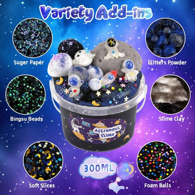 Detalle de Okaybee Astronaut Galaxy Slime Kit for Kids (Big Slime Bucket + Glow-in-the-Dark Accessories)