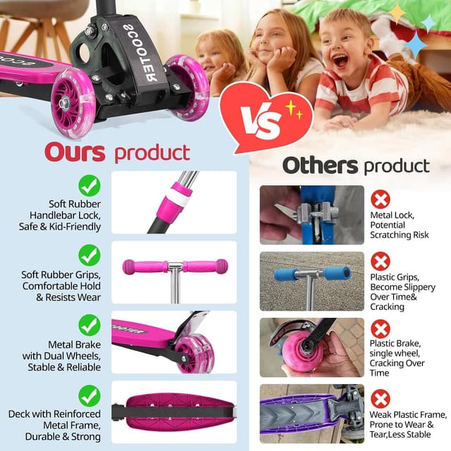 Thumbnail 6 de Kick Scooter for Kids Ages 3–7 (Three-Wheel Light-Up, Lean-to-Steer, Foldable, Dual Rear Wheels)