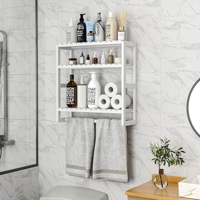 Detalle 2 de Bamworld 3-Tier Adjustable Bamboo Over-the-Toilet Rack Shelf Storage (White)