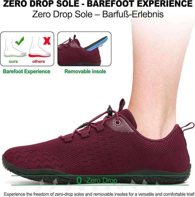 Detalle de Geweo Barfußschuhe Zero-Drop mit breiter Zehenbox für Herren & Damen – Sommer, atmungsaktiv, leicht