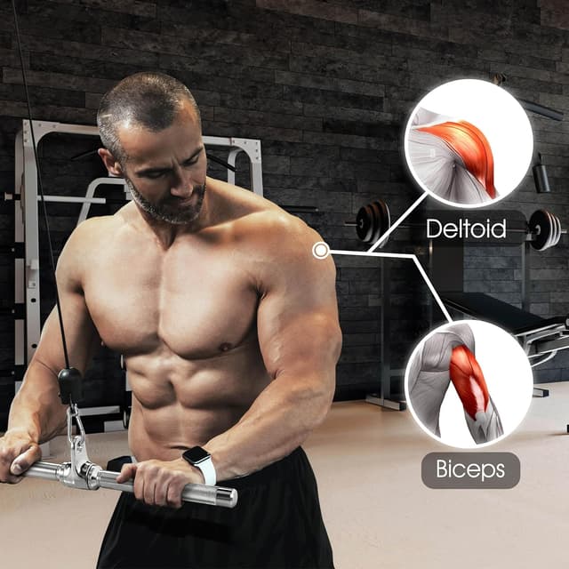 Detalle de Yes4All cavo per tricipiti 68,6 & 91,4 cm con corde e barre (4 colori), sistema di pulegge e moschettone