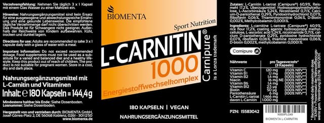 Thumbnail 1 de BIOMENTA Carnipure L-Carnitin 180 Kapseln đ