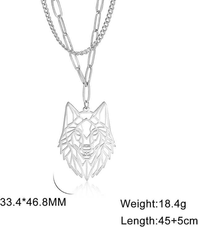 Detalle de VASSAGO Wolf Halskette aus Edelstahl mit Wolf-Anhänger im Gothic/Punk-Stil (Herren & Damen)