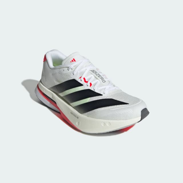 Detalle 2 de adidas Adizero Boston 13 en blanco: zapatilla para correr con enfoque en ligereza
