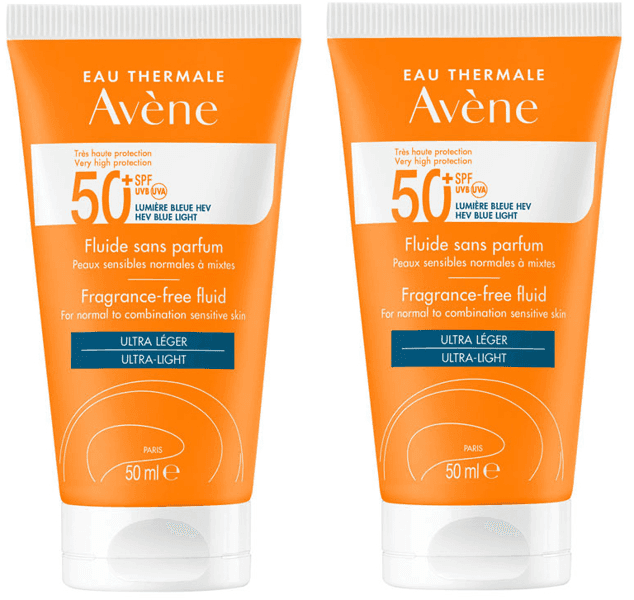 Detalle de Avène Solar Fluido SPF50+ 2x50 ml para piel normal o mixta