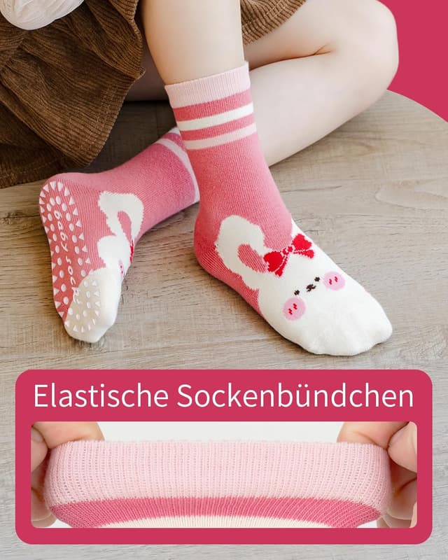 Detalle de Kyopp lot de 10 chaussettes enfant rigolotes en coton (21-37) – motifs animaux, antidérapantes