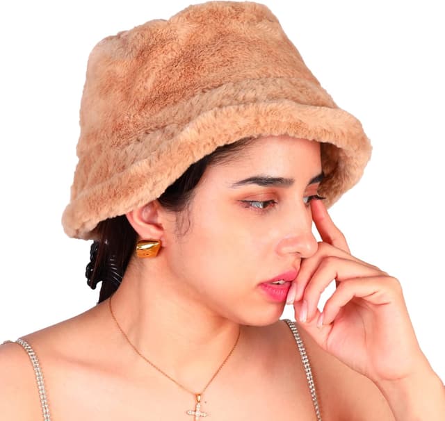 Detalle de MILAKOO Pelzige Eimermütze aus Kunstfell – Winterwarme Fischerhut/Bucket Hat für Damen und Herren