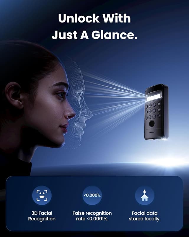 Detalle de SwitchBot WiFi Smart Lock Ultra with Keypad Vision Pro (3D Face & Palm Vein) — Matter, Alexa & Google support