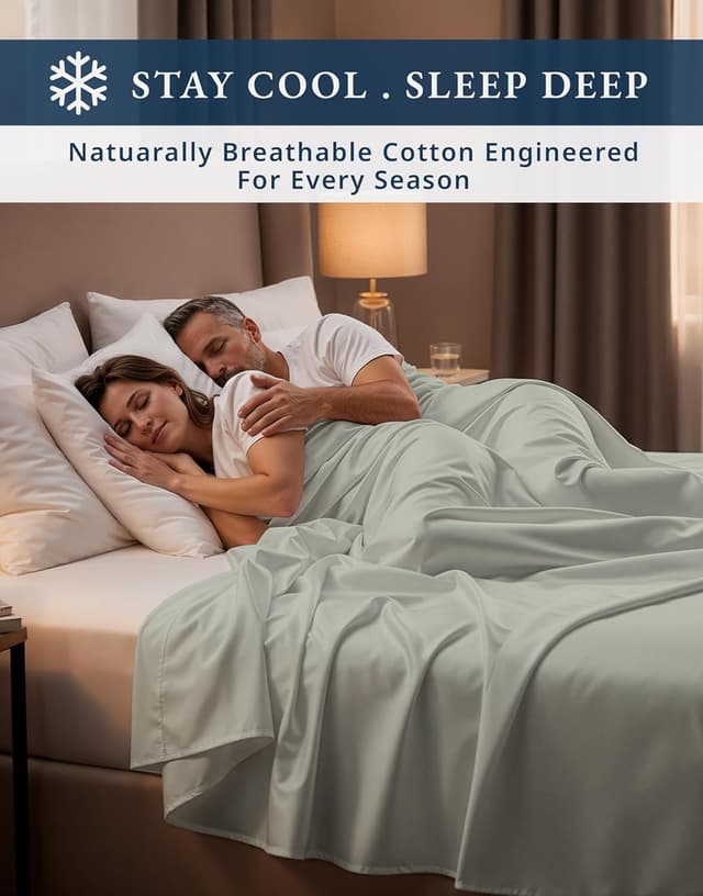 Detalle de Lane Linen 100% Egyptian Cotton California King Bed Sheet Set (16" Deep Pocket) — Mineral