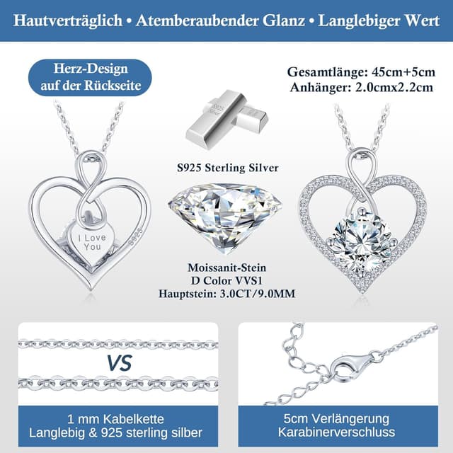 Detalle 2 de LOUISA SECRET Collana da donna Cuore Infinito Eternal in argento 925 con moissanite