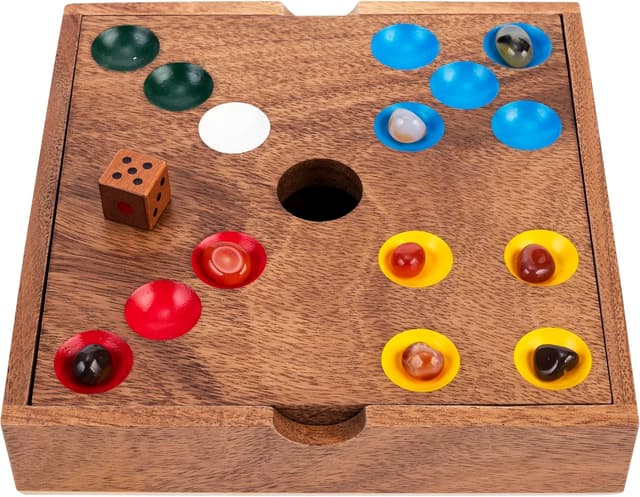 Detalle de Engelhart 350443 Schweinelöcher/Edelsteine – strategisches Brettspiel aus Nussbaumholz (18,3 × 18,3 × 4 cm)