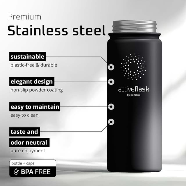 Detalle de ACTIVE FLASK stainless steel water bottle with straw and 3 leak-proof lids