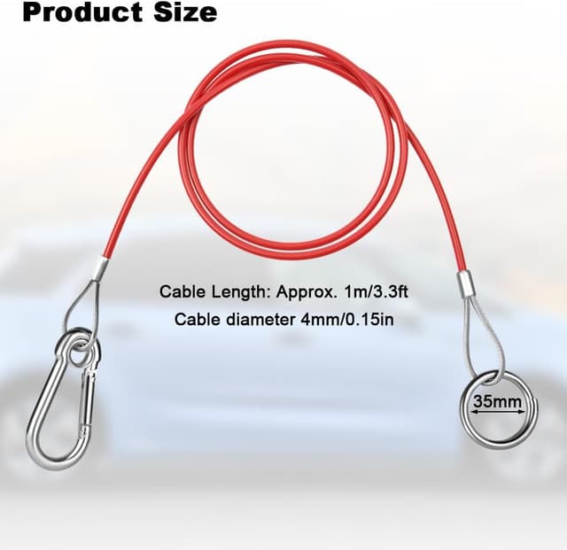 Detalle de URAQT KFZ Abreißseil für Anhänger und Wohnwagen (Ring) – 1 Meter, mit Haken, Abreißzugkraft 400 kg