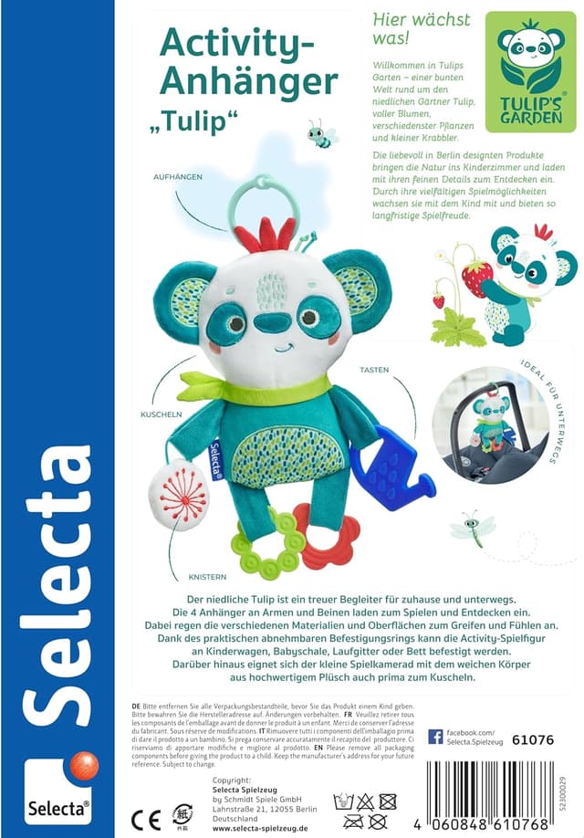 Detalle de Selecta 61076 Tulips Garden Activity-Anhänger Tulip (29 cm) – zum Befestigen am Kinderwagen & Co.