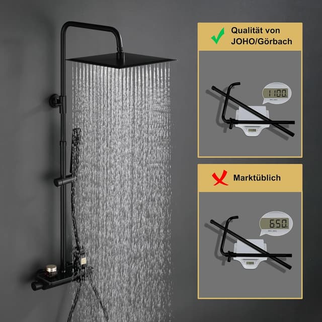 Detalle de Colonna doccia Görbach Nero con termostatico in acciaio inox 304 e soffione 20×20 cm