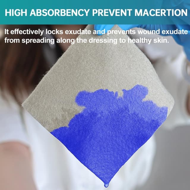 Detalle de Dimora Upgrade Silver Calcium Alginate Wound Dressing (4'' x 4'') – Antibacterial Non-Stick Gauze, Sterile Absorbent Pads, 5 Packs