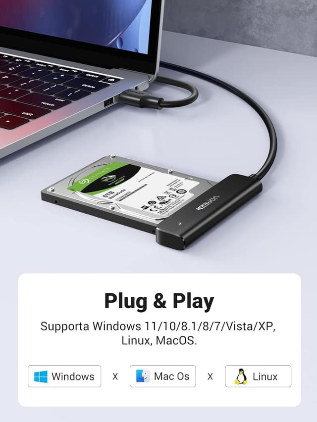 Detalle 2 de UGREEN Adattatore SATA USB 3.0 per SSD/HDD 2,5" fino a 10 TB con UASP, TRIM e S.M.A.R.T.