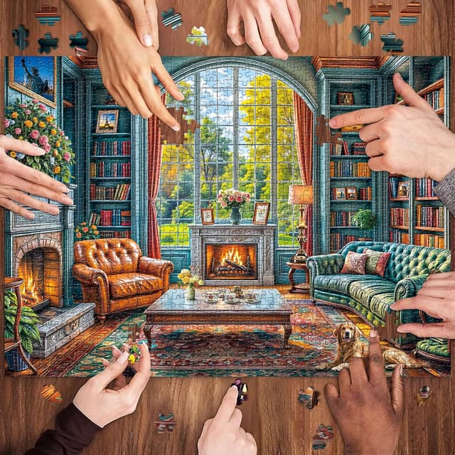 Detalle de TangComplete Warm Study Room 1000-Piece Jigsaw Puzzle for Adults (70x50cm / 27.5x19.7 in)