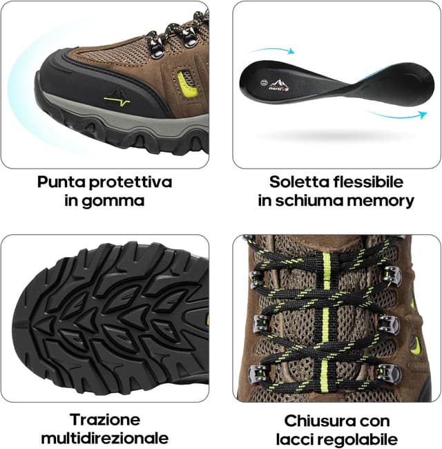 Detalle de NORTIV 8 Men’s Waterproof Leather Low-Top Hiking Shoes with Protective Toe