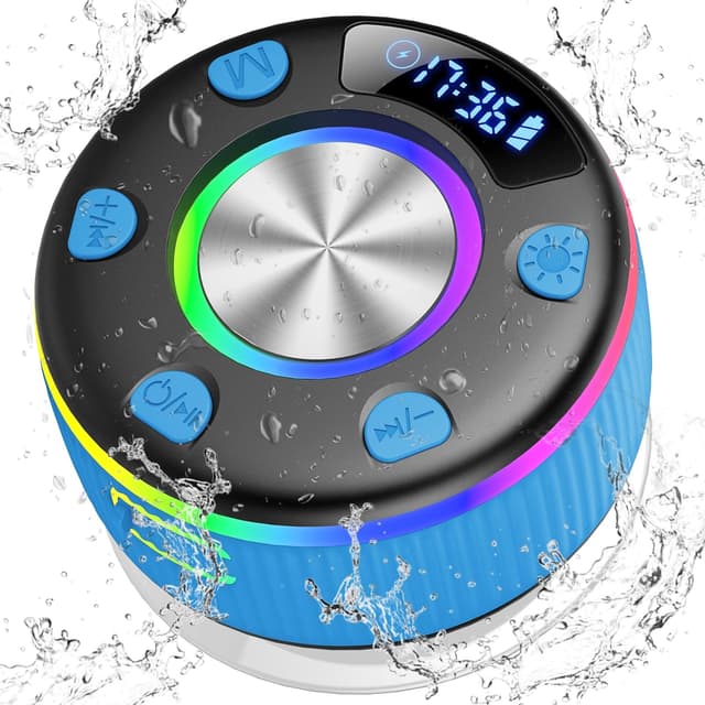 Detalle de PRSCFUM Bluetooth Shower Speaker (IPX7) with LED lights, time display and Bluetooth 5.3