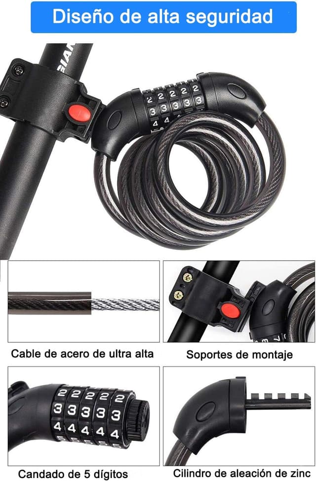Detalle de REHKITTZ Candado Cadena 120 cm combinacion 5 dígitos