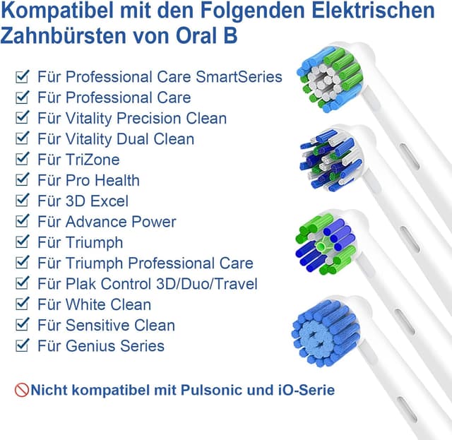 Detalle 2 de 16er Aufsteckbürsten (Precision, Cross, 3D Whitening, Sensitive Clean) kompatibel mit Oral‑B elektrischen Zahnbürsten