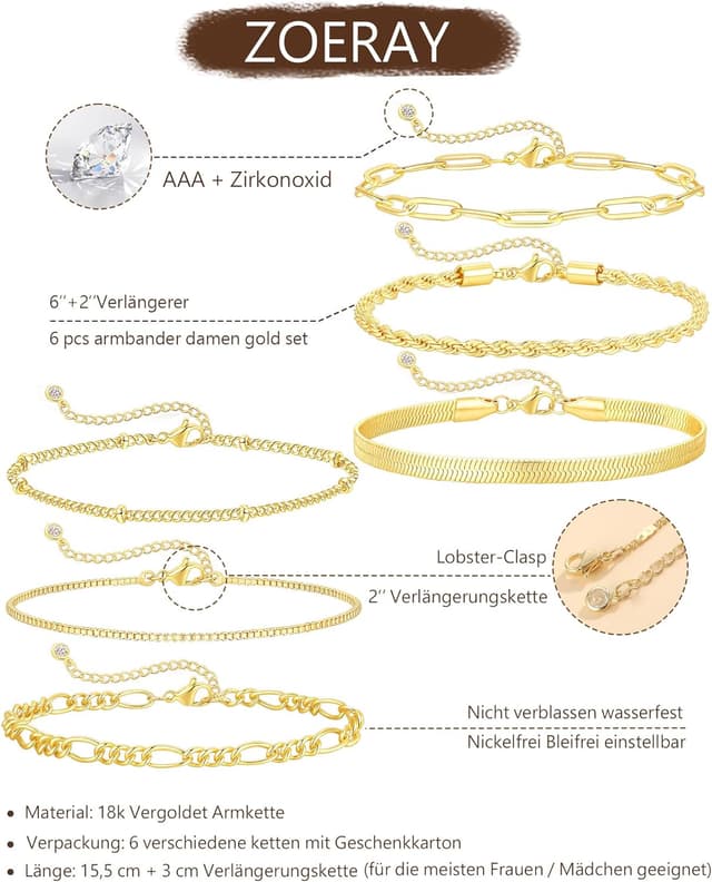 Detalle 1 de ZOERAY Armband-Set 15,5 cm Wasserfest