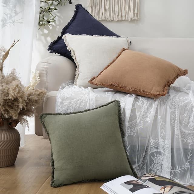 Thumbnail 6 de Foindtower 18x18 Linen Fringe Pillow Covers Olive Green 🛋