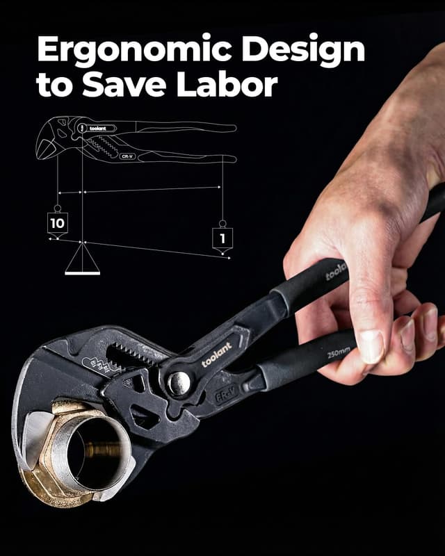 Detalle de toolant 10-Inch Plier Wrench (CR-V) Adjustable Pliers Wrench with Pouch