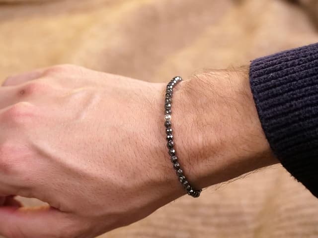 Detalle de BERGERLIN Echtes Naturstein Perlen Armband mit 925-Silberperle – Naturstein geprüft in Deutschland, unisex