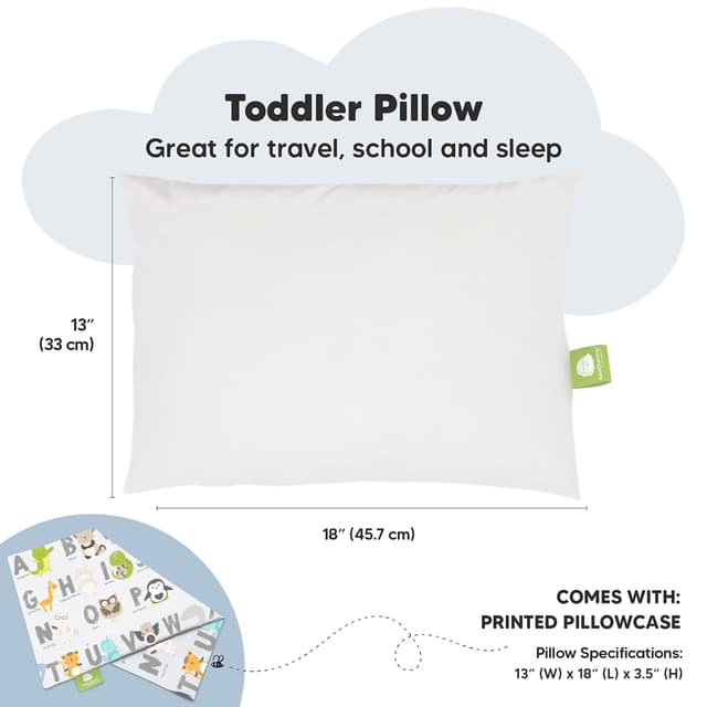 Detalle de KeaBabies Toddler Pillow with Pillowcase (13x18) for Ages 2–5, Organic Cotton Travel Bed Pillow