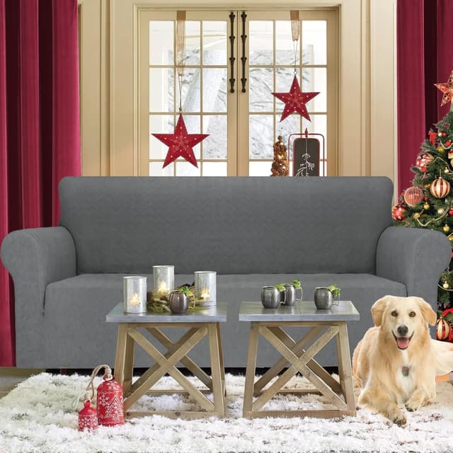 Detalle de Ystyle housse extensible de canapé 3 places universelle avec accoudoirs, antidérapante – gris clair