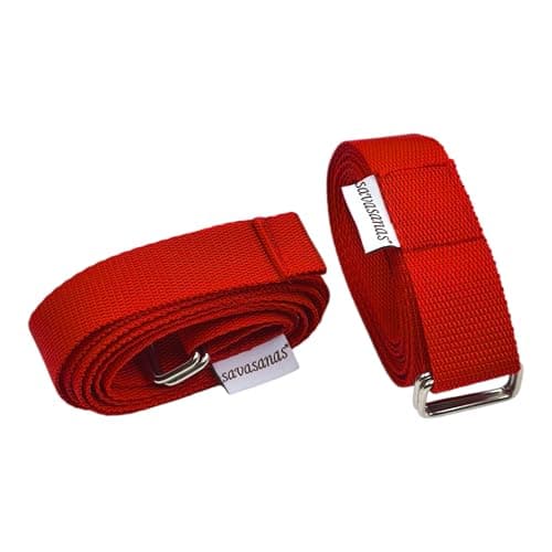 Detalle de savasanas cinturón de yoga y pilates de algodón reciclado con doble cierre metálico (244 x 3,2 cm)