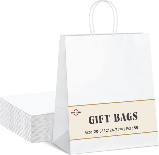 Detalle de Switory 50pcs White Paper Bags 8x4.75x10.5in