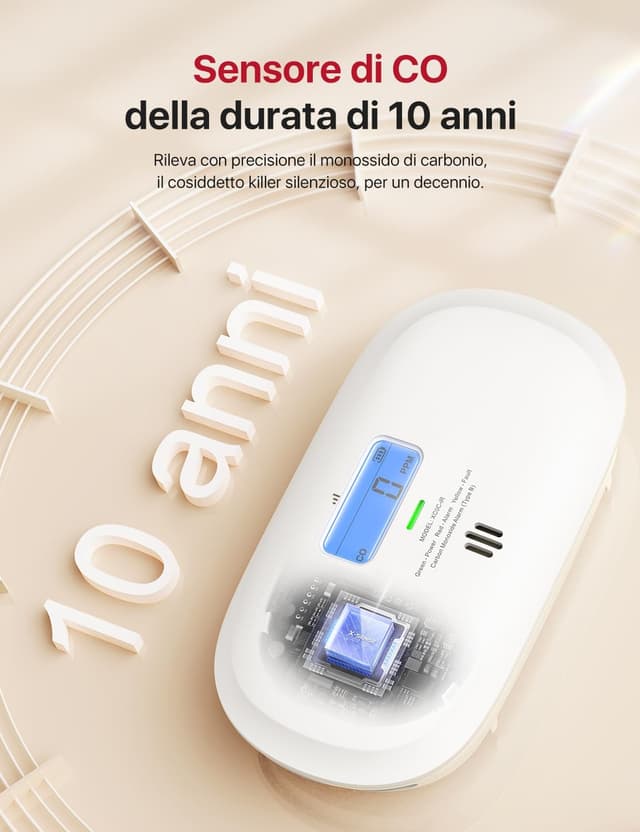 Detalle de X-Sense XC0C-iR rilevatore di monossido di carbonio Wi‑Fi con display LCD e batteria sostituibile