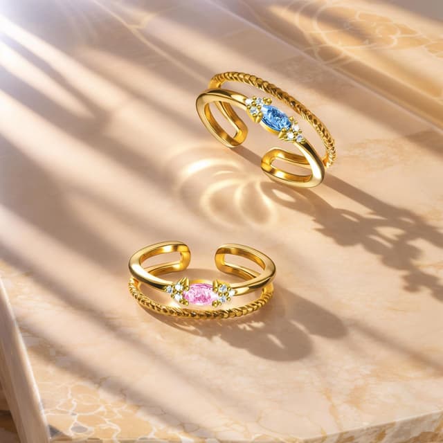 Detalle 2 de HEEYA Damenring Gold wasserfest – Silber 925 18K vergoldet mit Zirkonia, offen & verstellbar