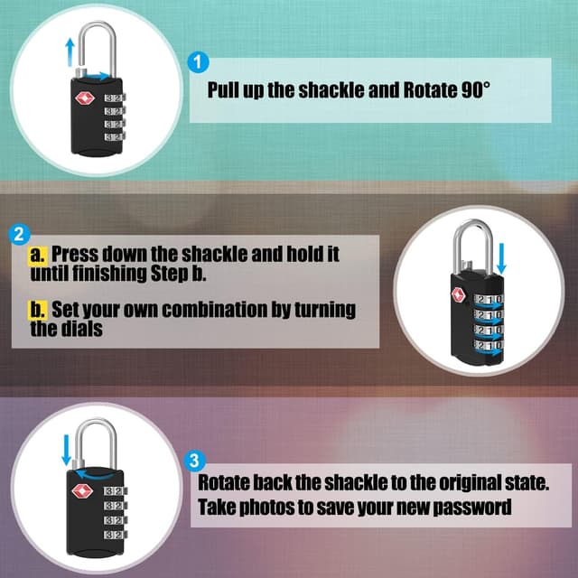 Detalle 2 de Diyife TSA 4-Digit Luggage Locks (2 Pack) – Combination padlocks for suitcases, lockers and more (Black & Silver)