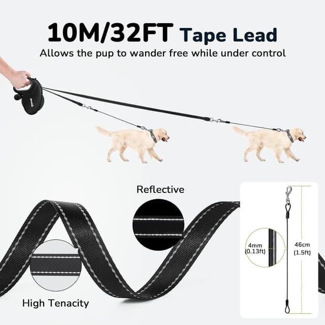 Detalle de Pecute Guinzaglio Retrattile per Cani 10 m fino a 50 kg, con freno rapido e anti-grovigli a 360°