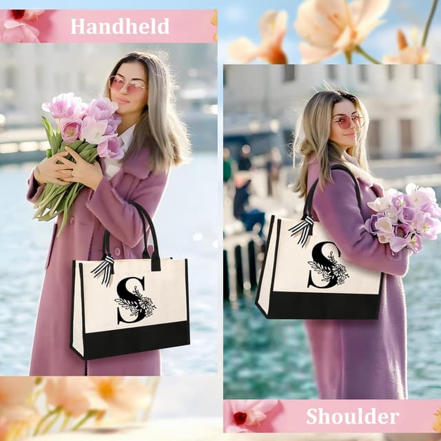 Thumbnail 1 de Tecanne Initial Canvas Tote Bag