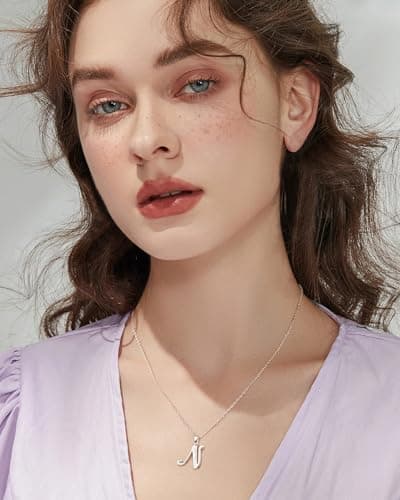 Detalle 2 de Mesovor collar personalizado de plata de ley 925 con inicial y corazón oro rosa (Letra-N) para mujer