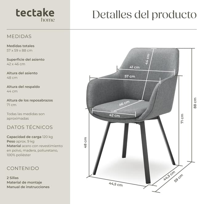 Thumbnail 2 de TecTake® Silla Giratoria con Reposabrazos 🪑 Alta Densidad