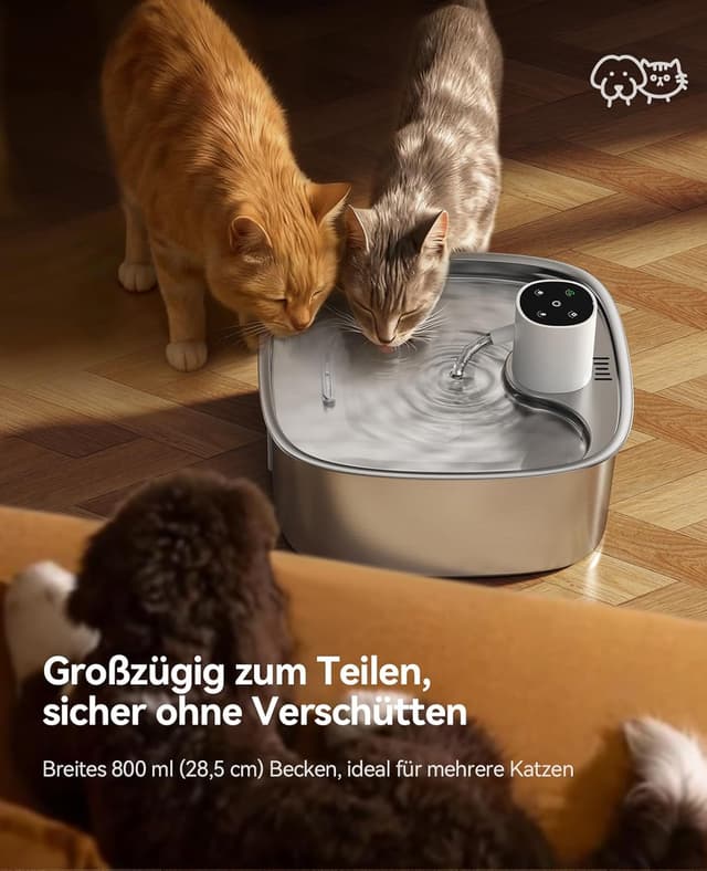 Detalle 2 de FEELNEEDY 8L Katzenbrunnen kabellos mit 5000-mAh-Akku und 3 Filtern (Edelstahl)