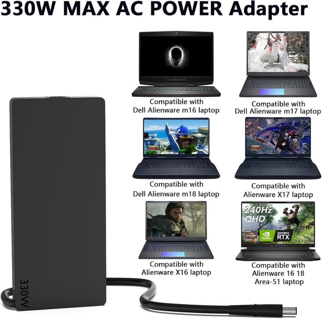Detalle de MAXPOR Replacement 330W Laptop Charger (19.5V, 7.4mm barrel) for Dell/Alienware gaming models