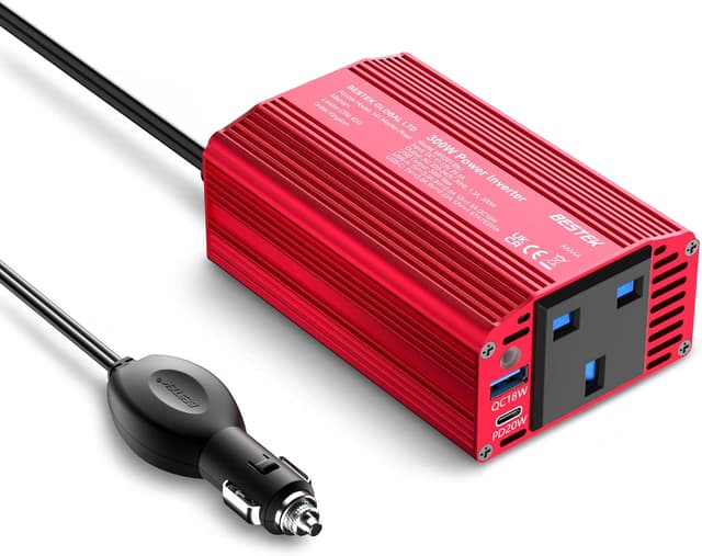 Detalle de BESTEK Power Inverter 12V to 240V 300W with PD20W USB-C, QC18W USB-A & 3-Pin Socket