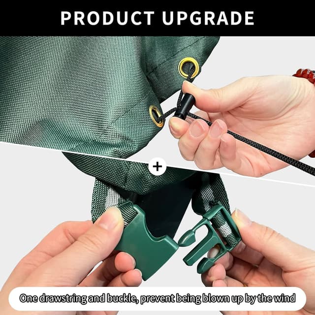 Detalle de PATIO PLUS Garden Heavy Duty Round Table Cover (600D Oxford) with Air Vents – Waterproof, Windproof & Anti-UV, 230x90cm, Green