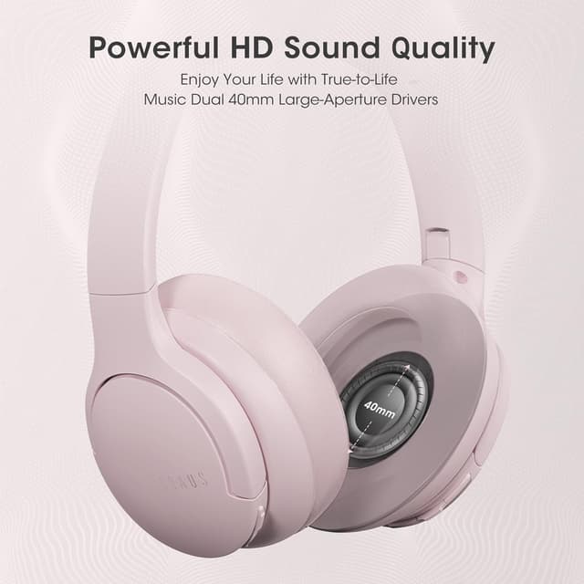 Detalle de DOQAUS Bluetooth Over-Ear Headphones (Pink) with Bluetooth 5.3, 90H playtime and mic