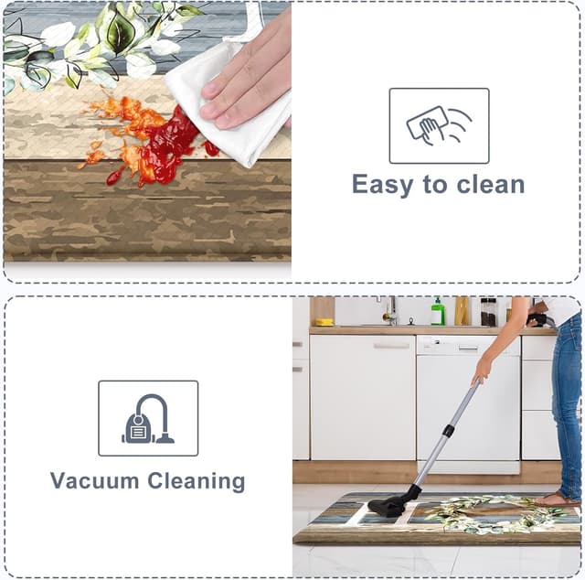 Detalle de KIMODE Cushioned Anti-Fatigue Farmhouse Kitchen Floor Mats (Set of 2) — Blue Memory Foam-Style Non-Slip, Waterproof Runners