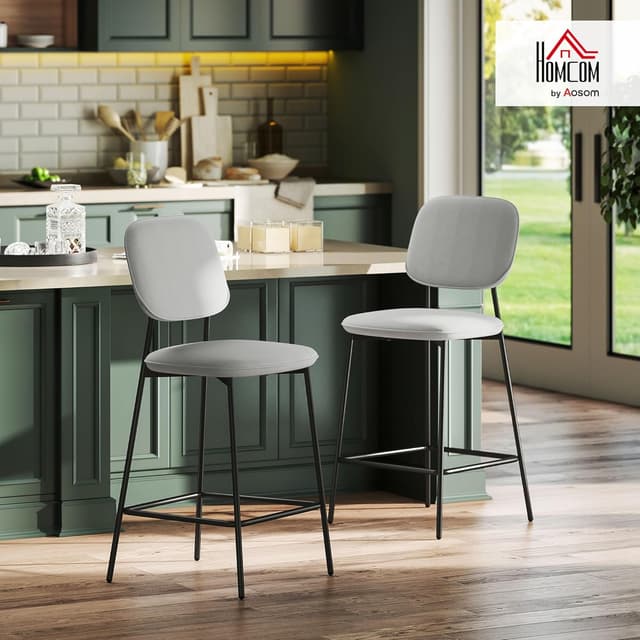 Thumbnail 1 de HOMCOM Juego de 2 Taburetes de Cocina Tapizados en Terciopelo