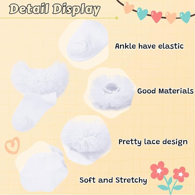 Detalle de Sock Stack 6 Pairs Girls Tutu Frilly Ankle Socks with Lace & Bow